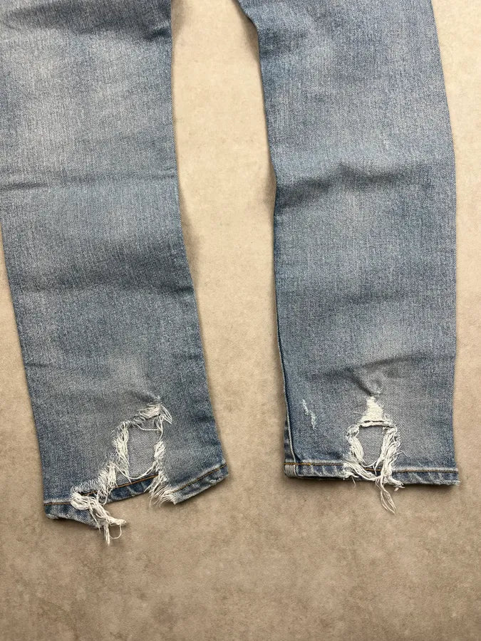 SS2019 Saint Laurent Blue Washed Distressed Denim Jeans FWvVOMu 7