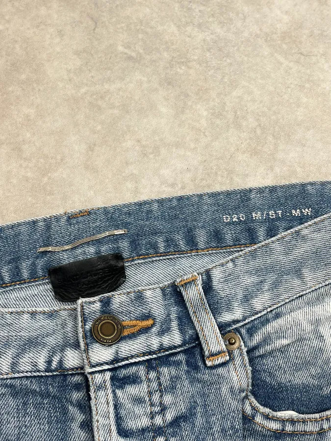 SS2019 Saint Laurent Blue Washed Distressed Denim Jeans FWvVOMu 9