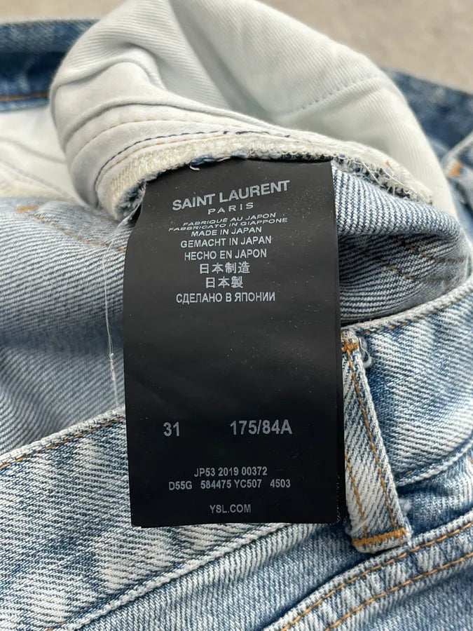 SS2019 Saint Laurent Blue Washed Distressed Denim Jeans FWvVOMu 10