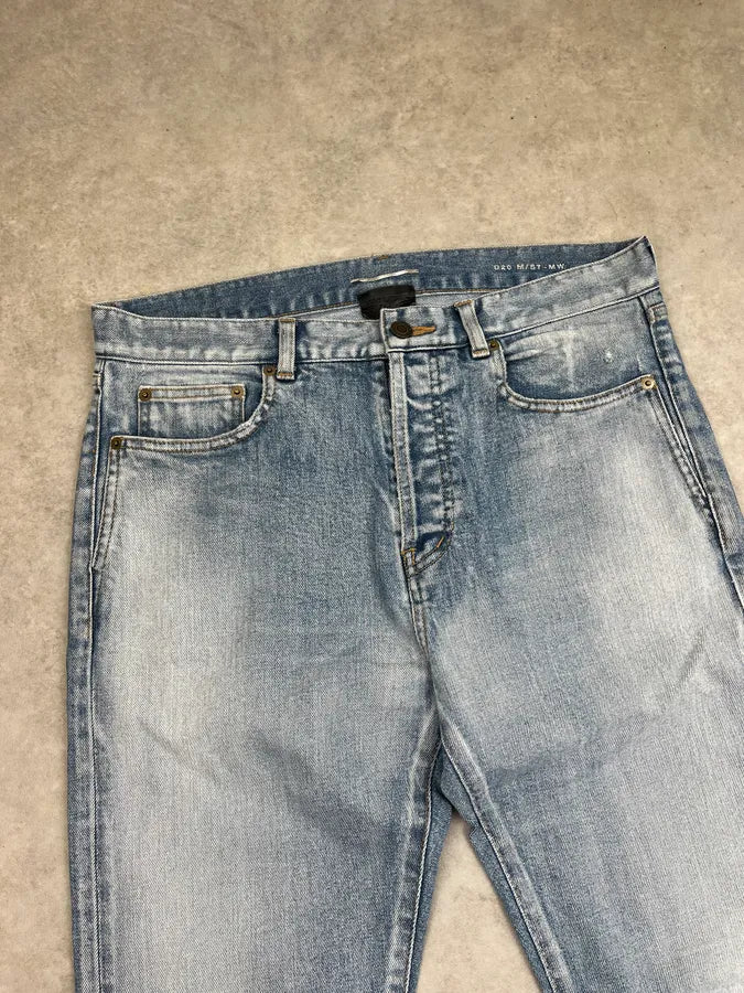 SS2019 Saint Laurent Blue Washed Distressed Denim Jeans FWvVOMu 4