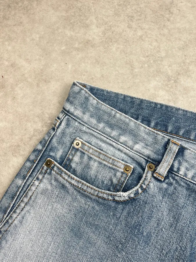 SS2019 Saint Laurent Blue Washed Distressed Denim Jeans FWvVOMu 8