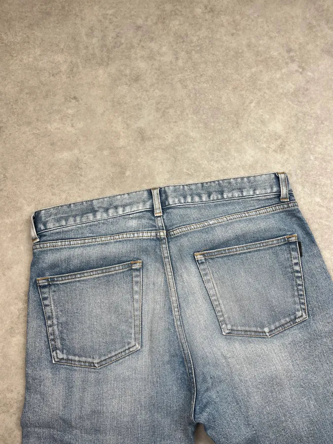 SS2019 Saint Laurent Blue Washed Distressed Denim Jeans FWvVOMu 6