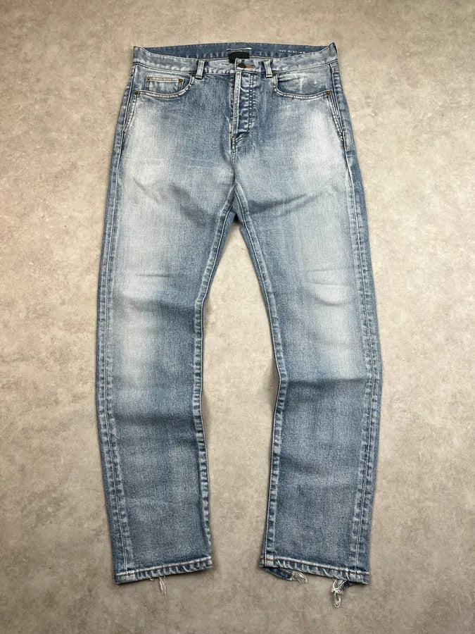 SS2019 Saint Laurent Blue Washed Distressed Denim Jeans FWvVOMu 0