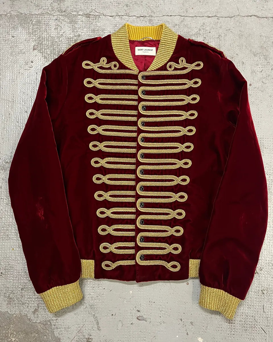 SS2019 Saint Laurent Bordeaux Velvet Gold Napoleon Officer Jacket AckMlgT 0