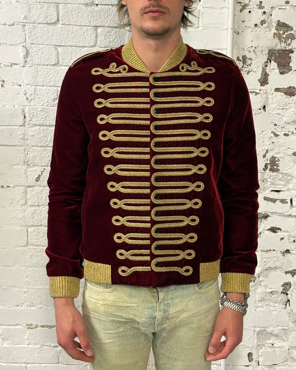 SS2019 Saint Laurent Bordeaux Velvet Gold Napoleon Officer Jacket AckMlgT 1