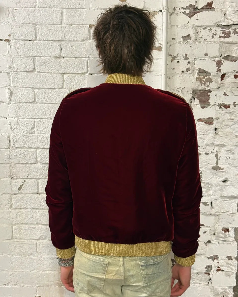 SS2019 Saint Laurent Bordeaux Velvet Gold Napoleon Officer Jacket AckMlgT 2