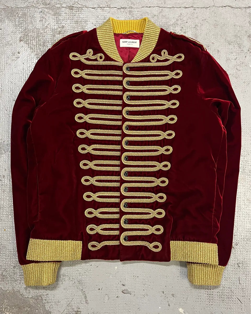 SS2019 Saint Laurent Bordeaux Velvet Gold Napoleon Officer Jacket AckMlgT 4