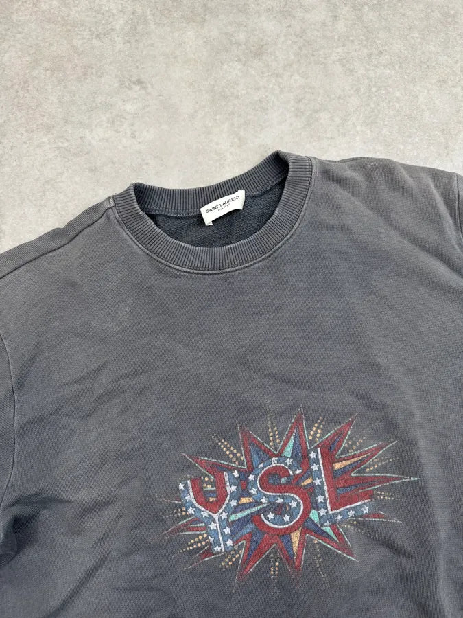 SS2019 Saint Laurent Grey Logo Crewneck Sweater vnFrfes 5