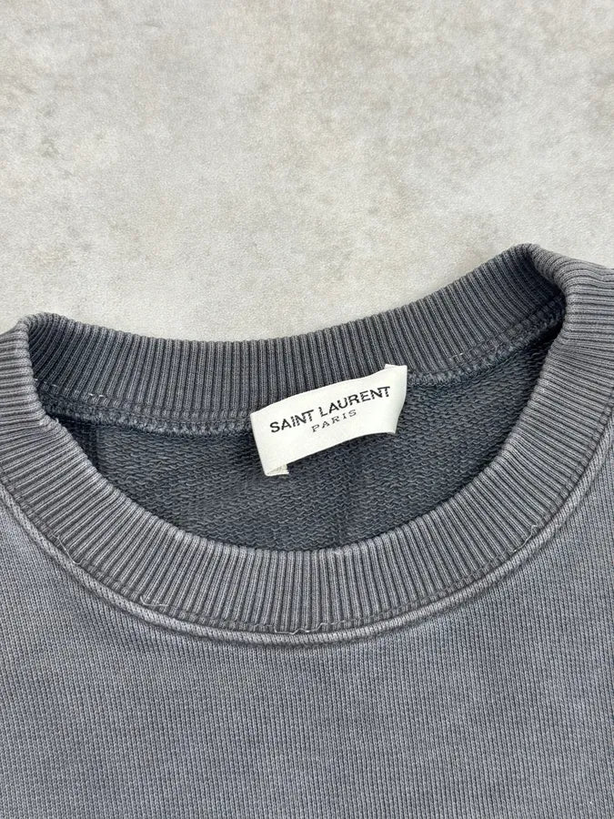 SS2019 Saint Laurent Grey Logo Crewneck Sweater vnFrfes 8