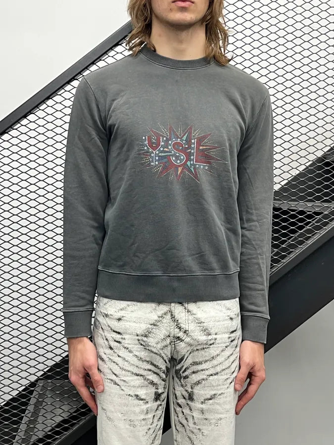 SS2019 Saint Laurent Grey Logo Crewneck Sweater vnFrfes 1