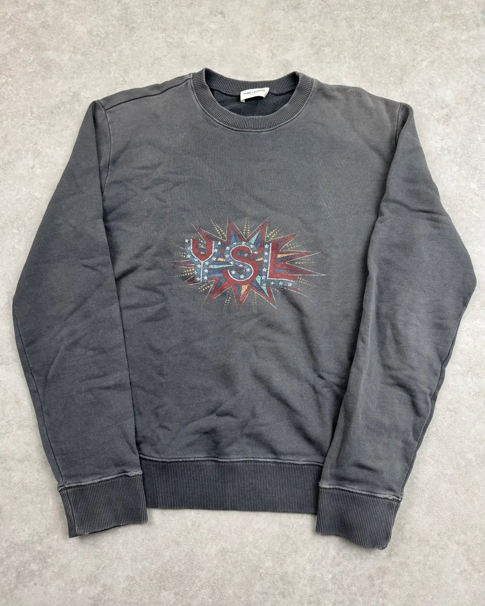SS2019 Saint Laurent Grey Logo Crewneck Sweater vnFrfes 0