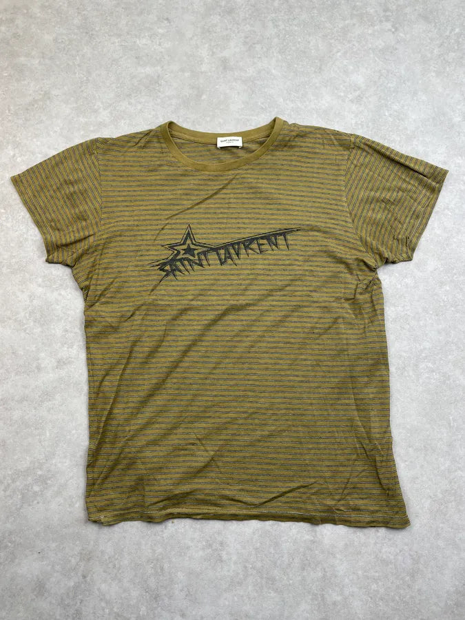 SS2019 Saint Laurent Khaki Striped Star Propaganda T-Shirt JjafeJv 2