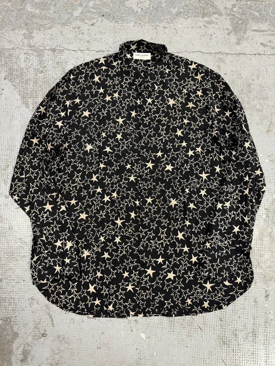 SS2019 Saint Laurent Multiple Stars Black Shirt LymiYbq 0