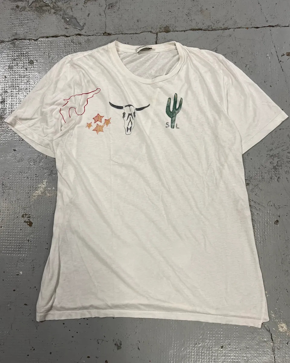 SS2019 Saint Laurent White Far West Cactus T-Shirt xKXOzxN 0