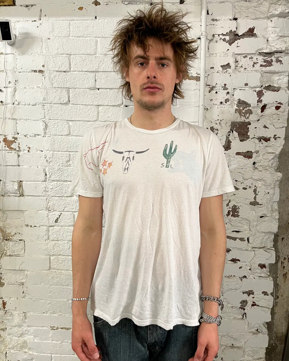 SS2019 Saint Laurent White Far West Cactus T-Shirt xKXOzxN 1