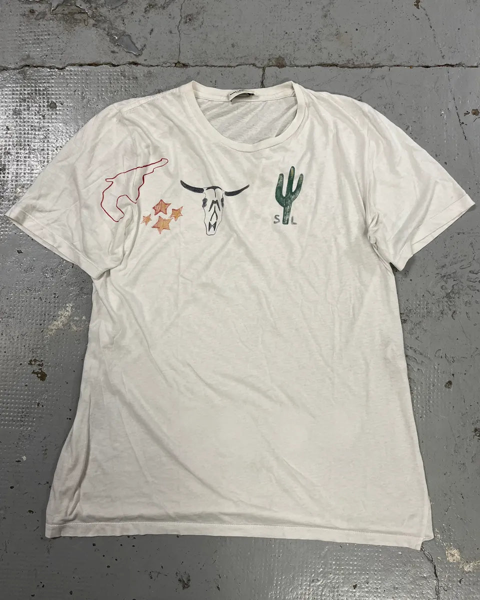SS2019 Saint Laurent White Far West Cactus T-Shirt xKXOzxN 3