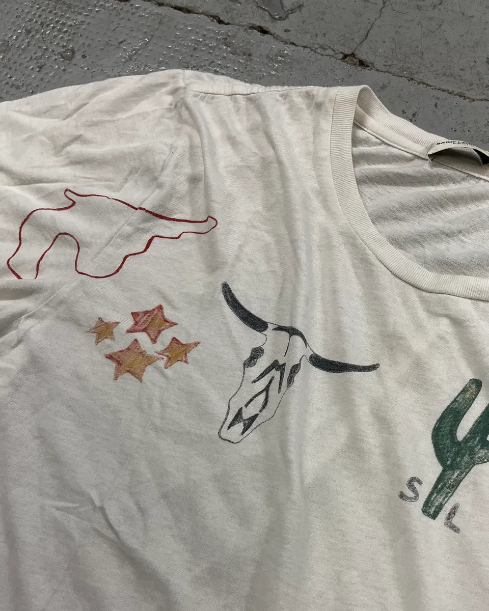 SS2019 Saint Laurent White Far West Cactus T-Shirt xKXOzxN 5