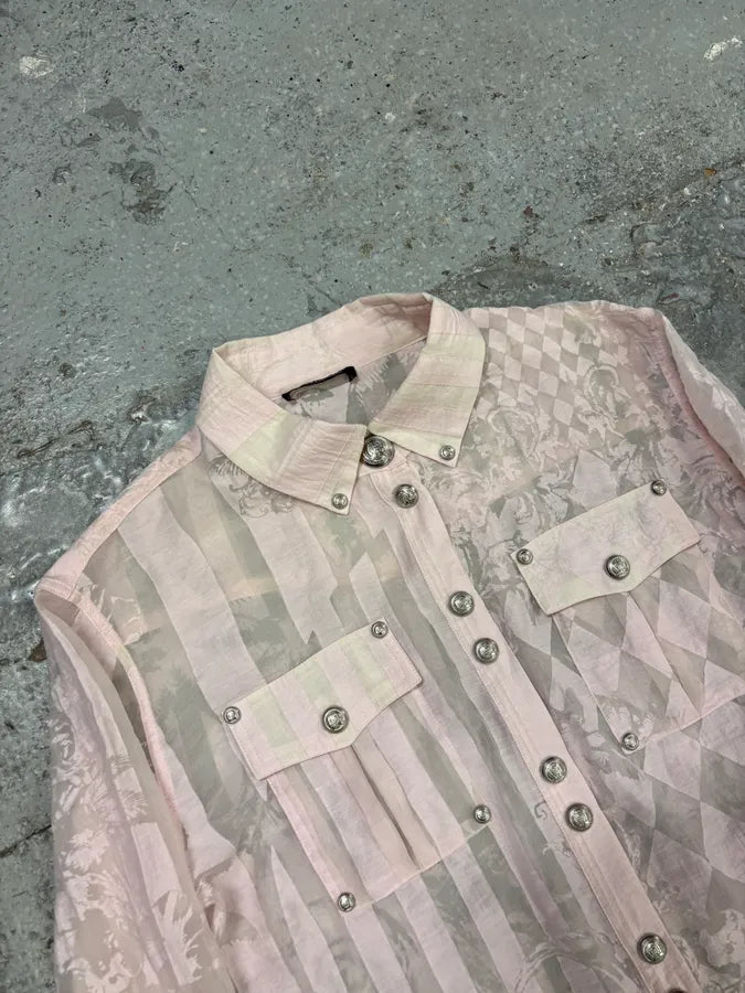 SS2020 Balmain Premium Buttoned Pink Transparent Blouse Shirt wjPxCZI 4