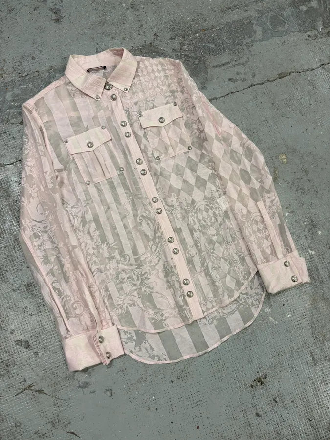 SS2020 Balmain Premium Buttoned Pink Transparent Blouse Shirt wjPxCZI 3