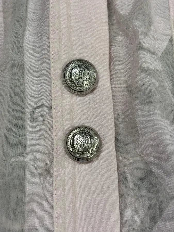 SS2020 Balmain Premium Buttoned Pink Transparent Blouse Shirt wjPxCZI 6