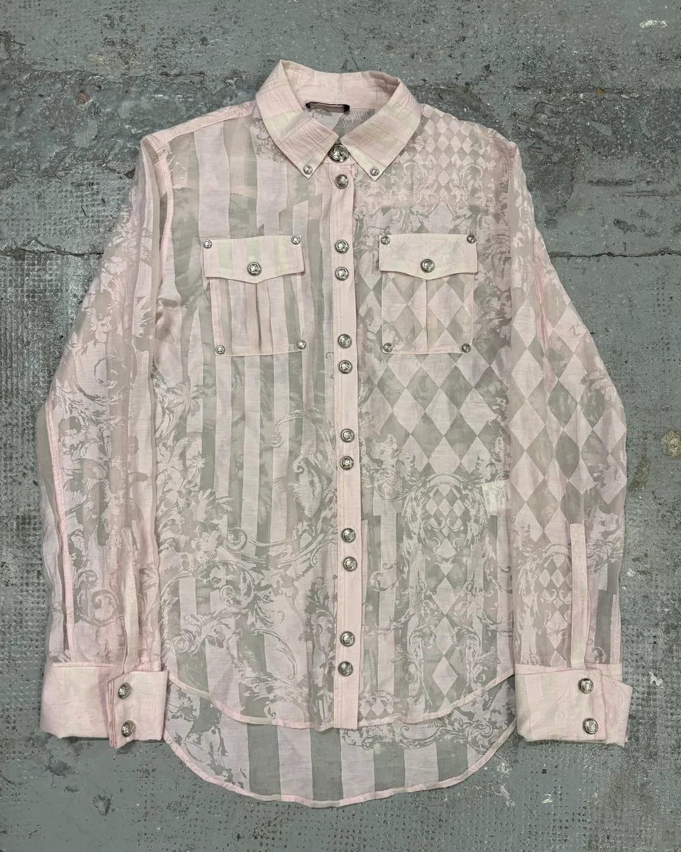SS2020 Balmain Premium Buttoned Pink Transparent Blouse Shirt wjPxCZI 0