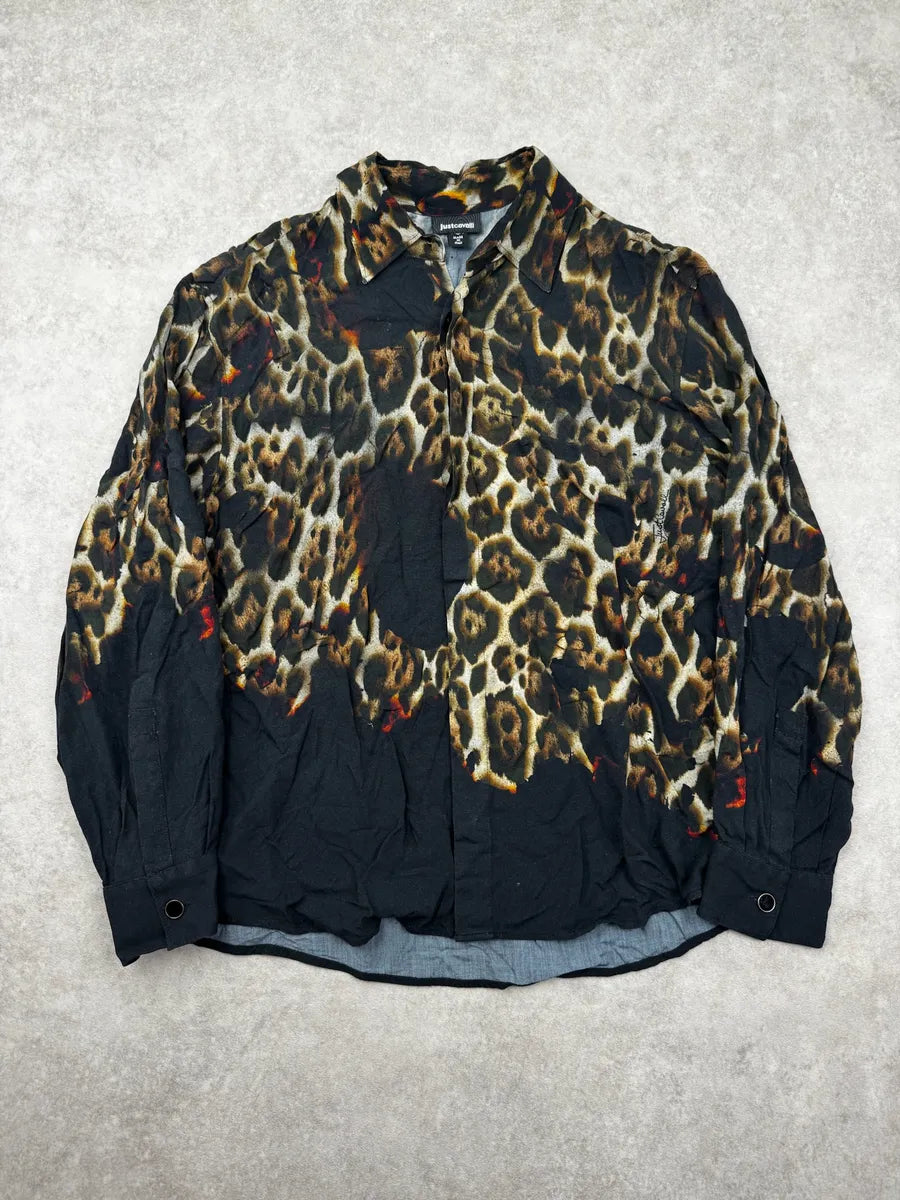 SS2020 Cavalli Black Léopard Fire Magma Shirt XdvIvtE 0