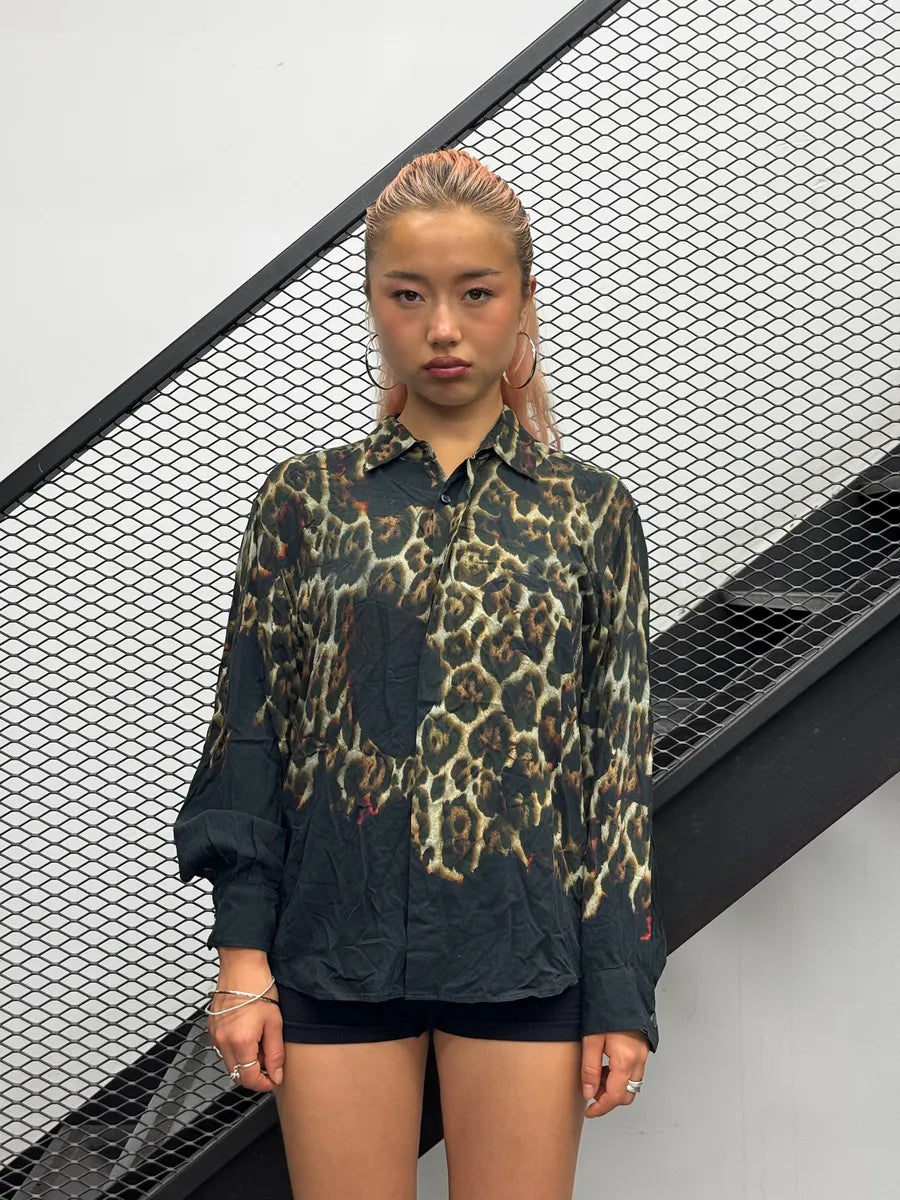 SS2020 Cavalli Black Léopard Fire Magma Shirt XdvIvtE 1