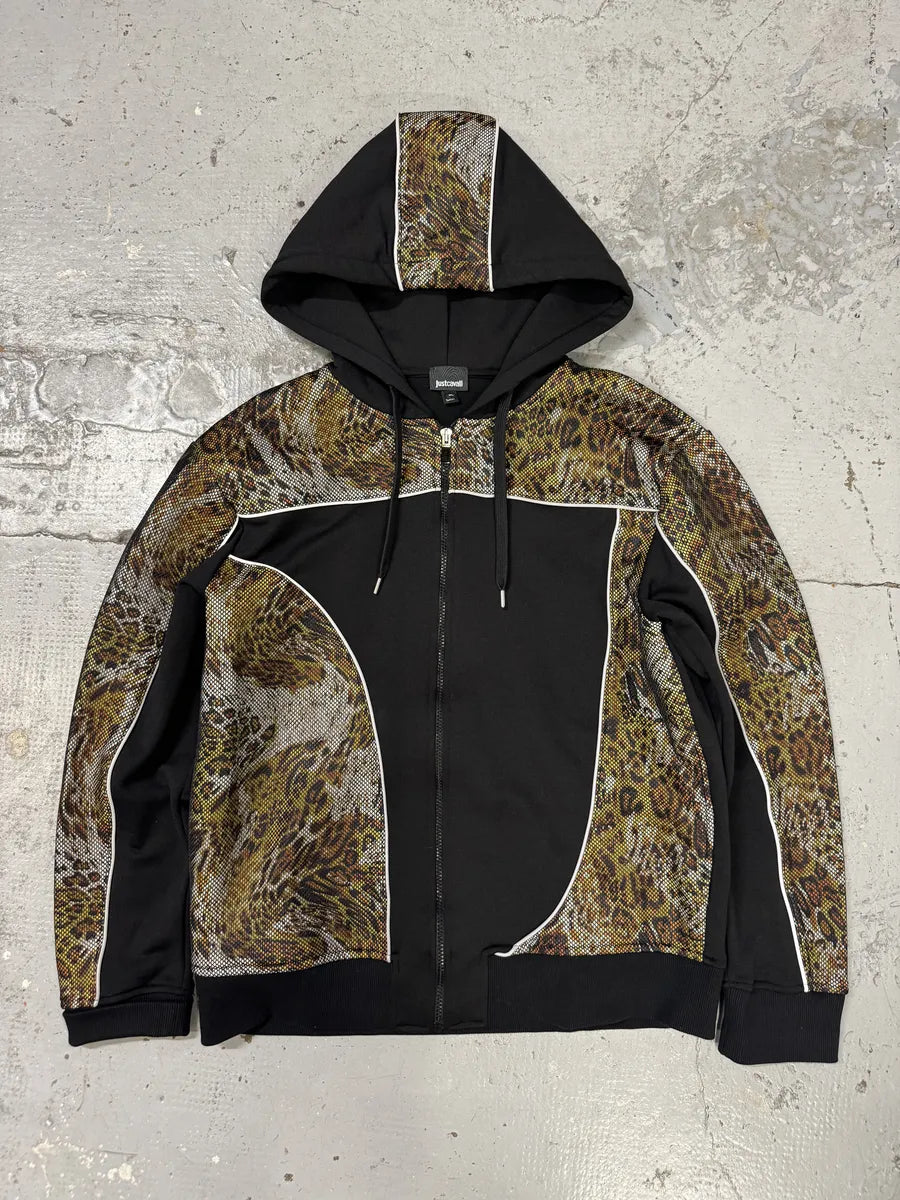 SS2020 Cavalli Leopard Print Black Zip-up Hoodie SMQAXSm 0