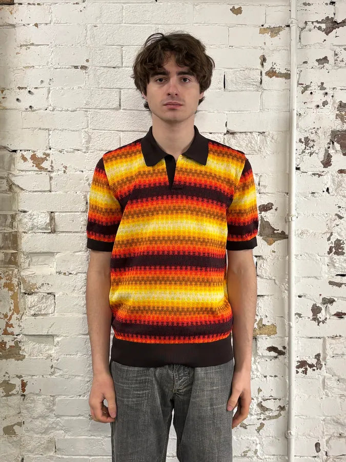 SS2019 Dries Van Noten Orange Summer Striped Polo Shirt yaGKFmc 1