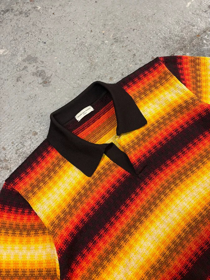 SS2019 Dries Van Noten Orange Summer Striped Polo Shirt yaGKFmc 4