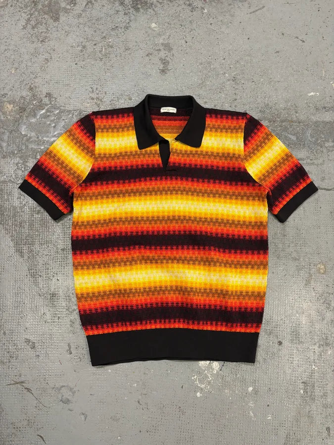 SS2019 Dries Van Noten Orange Summer Striped Polo Shirt yaGKFmc 0