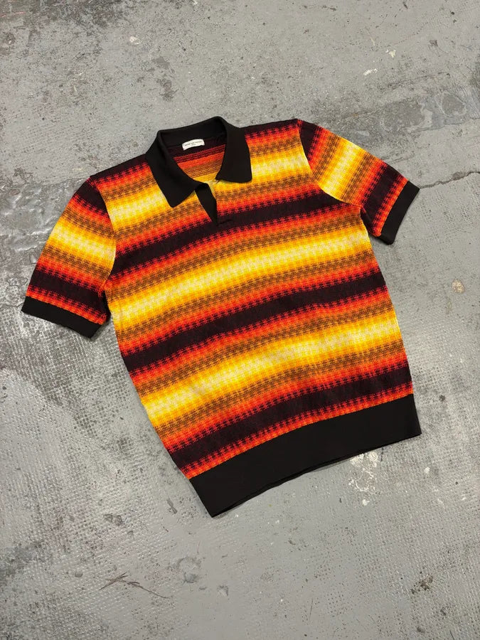 SS2019 Dries Van Noten Orange Summer Striped Polo Shirt yaGKFmc 3