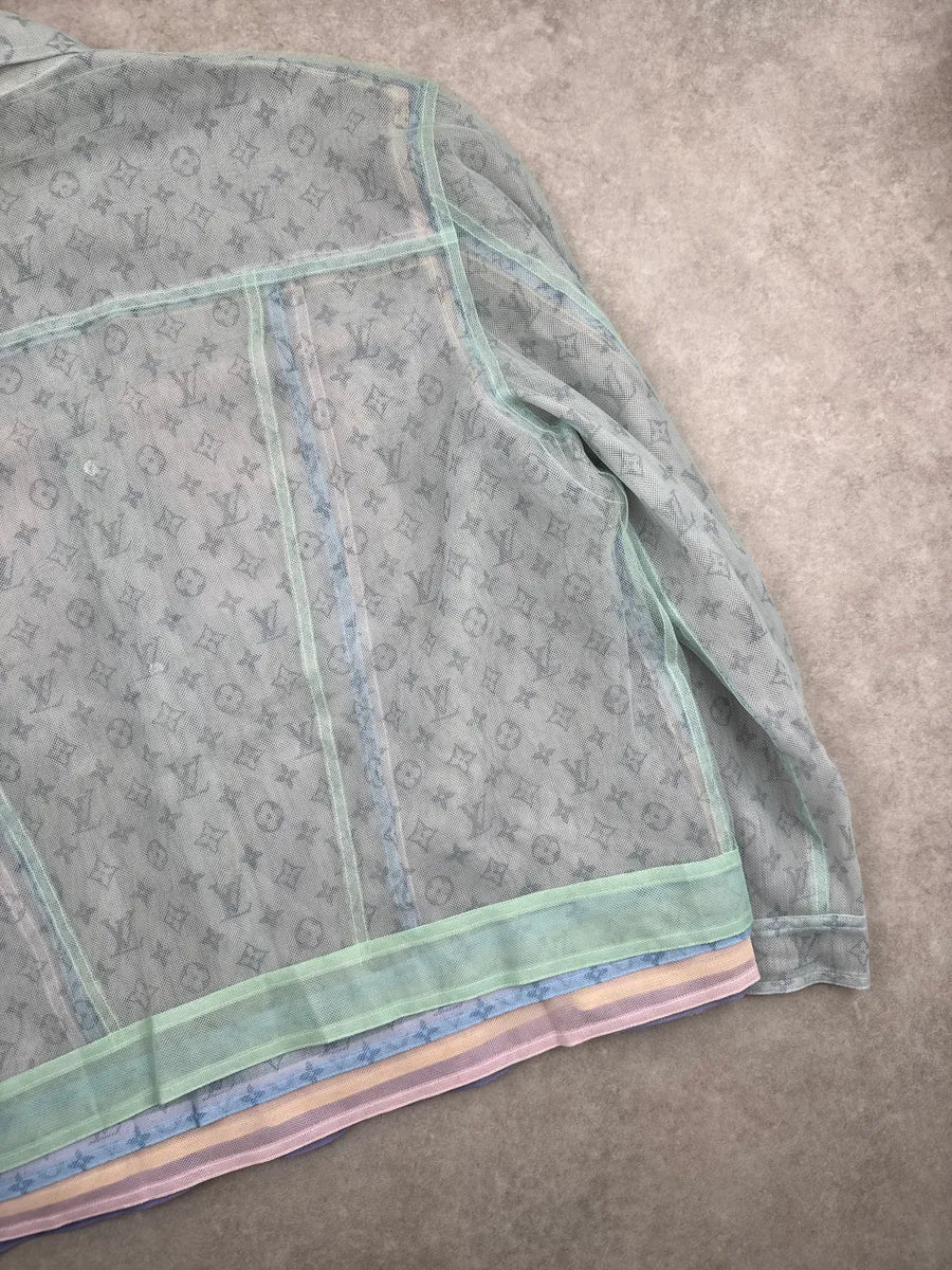 SS2020 Louis Vuitton Light Mint Sheer Mesh Monogram Trucker Jacket by Abloh yVCxEVeS 12