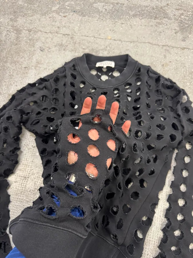SS2020 Maison Margiela Black Cut Out Crewneck Sweater NpsPKzg 4