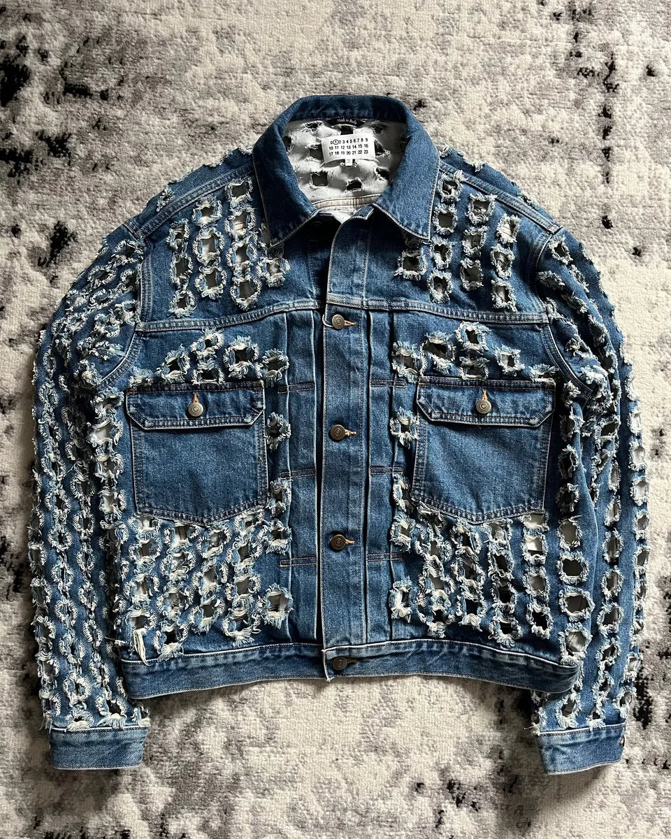 SS2020 Maison Margiela Holes Blue Denim Jacket taGpaFv 1