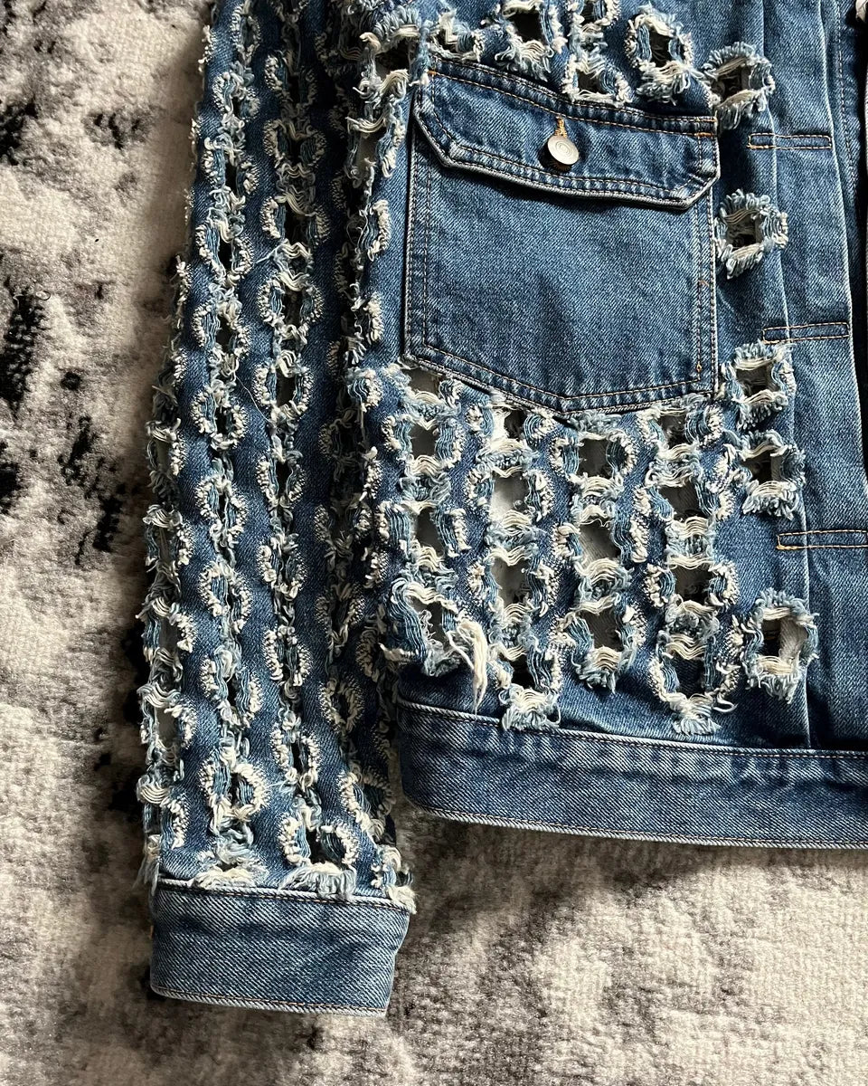 SS2020 Maison Margiela Holes Blue Denim Jacket taGpaFv 3