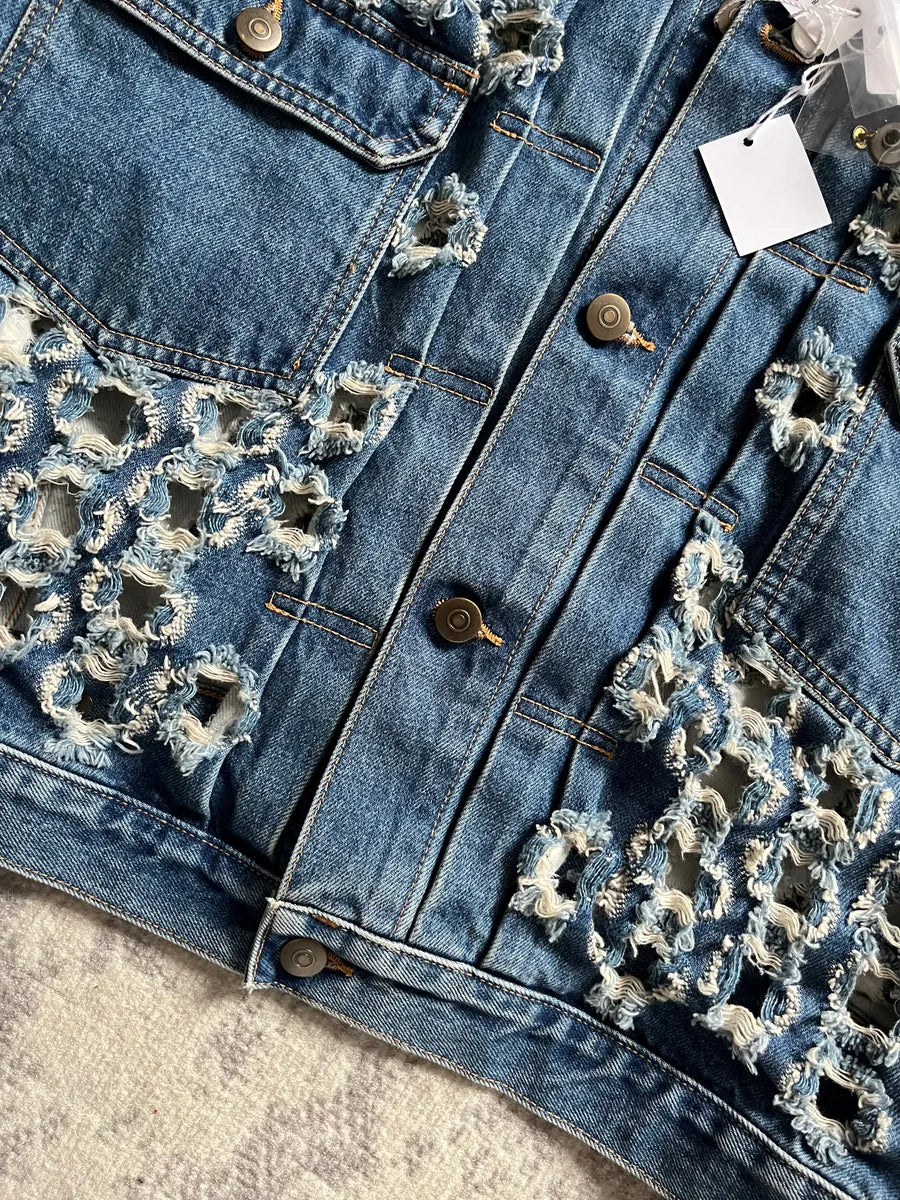 SS2020 Maison Margiela Holes Blue Denim Jacket taGpaFv 4