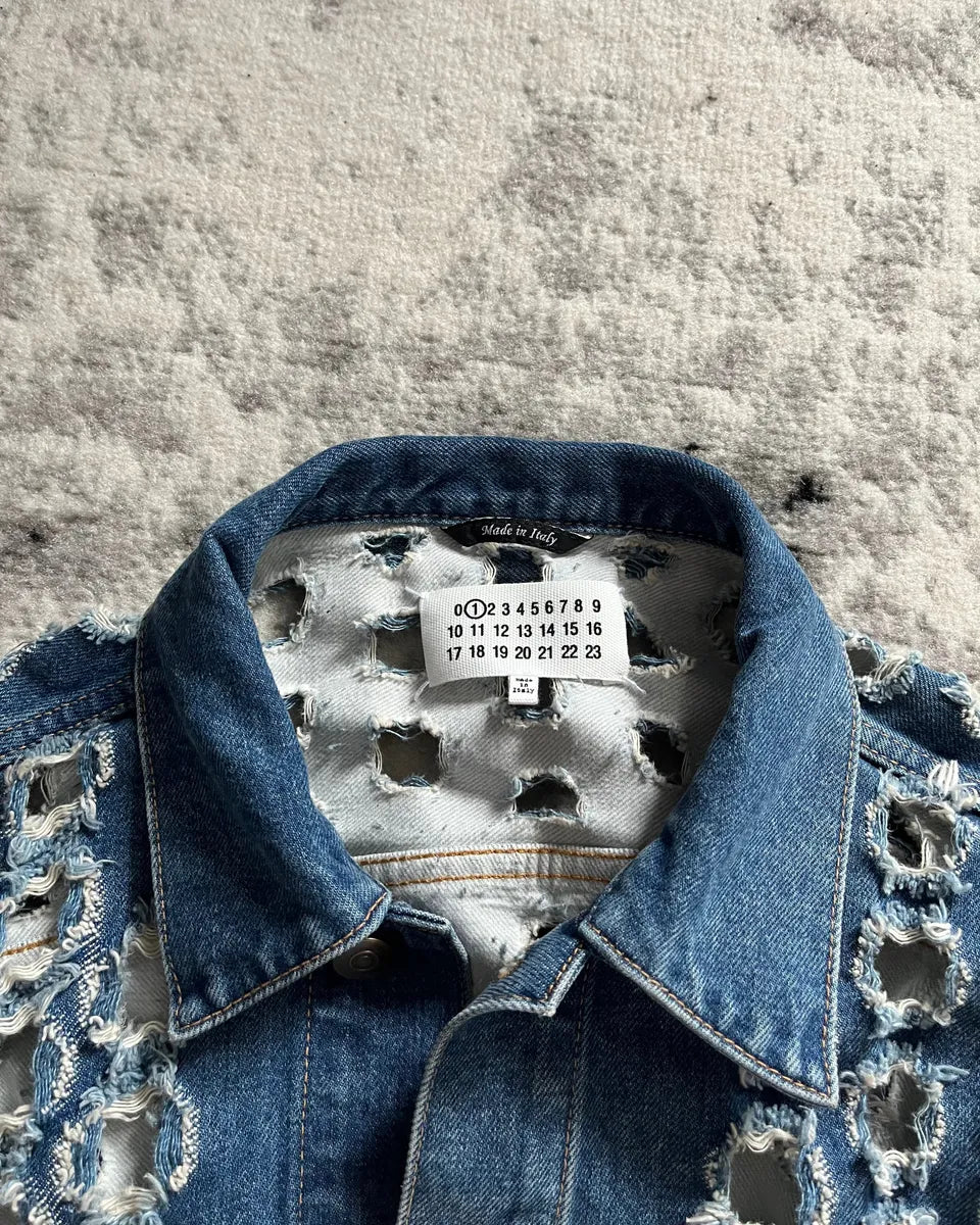 SS2020 Maison Margiela Holes Blue Denim Jacket taGpaFv 6