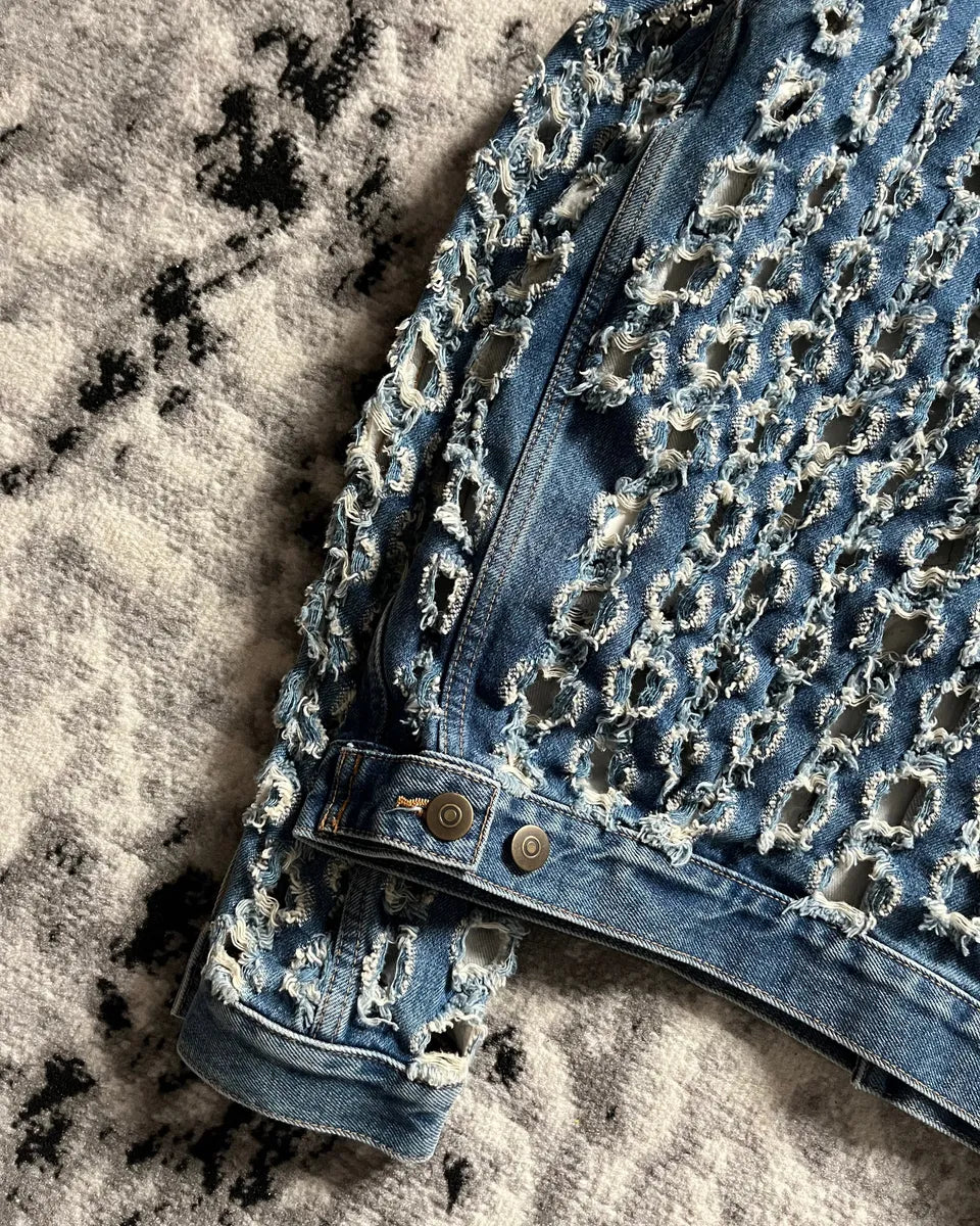 SS2020 Maison Margiela Holes Blue Denim Jacket taGpaFv 7