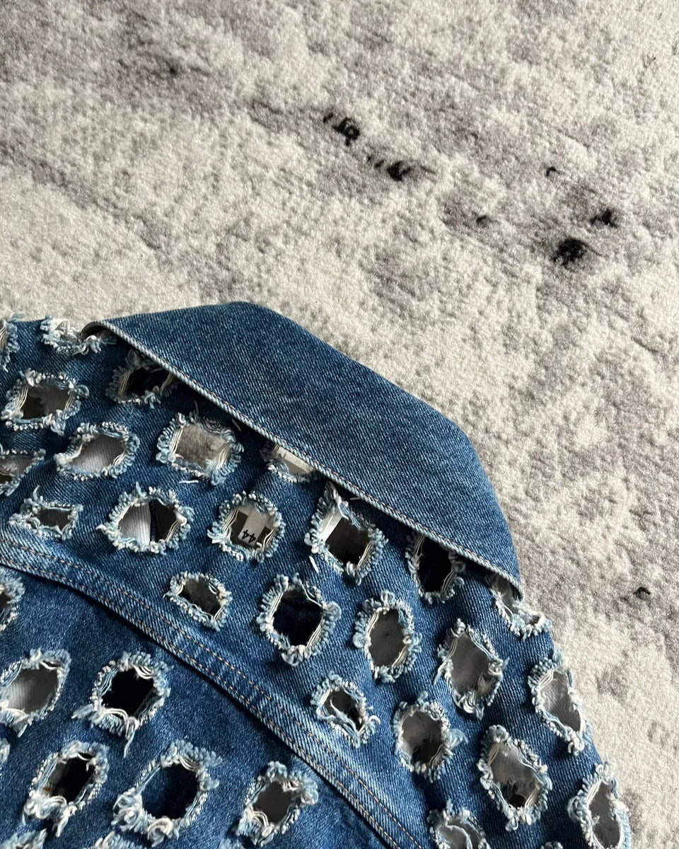 SS2020 Maison Margiela Holes Blue Denim Jacket taGpaFv 8