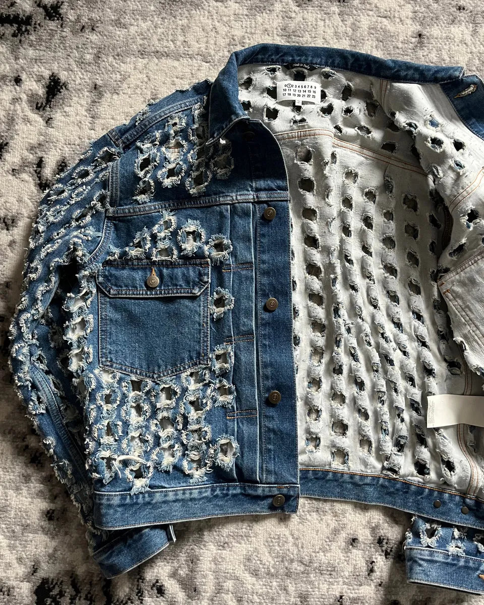 SS2020 Maison Margiela Holes Blue Denim Jacket taGpaFv 9