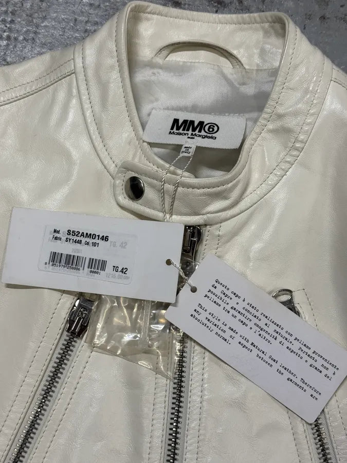 SS2020 Maison Margiela MM6 5 Zip White Leather Biker Jacket sqIVNca 11