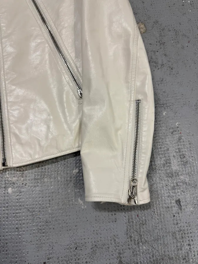 SS2020 Maison Margiela MM6 5 Zip White Leather Biker Jacket sqIVNca 12
