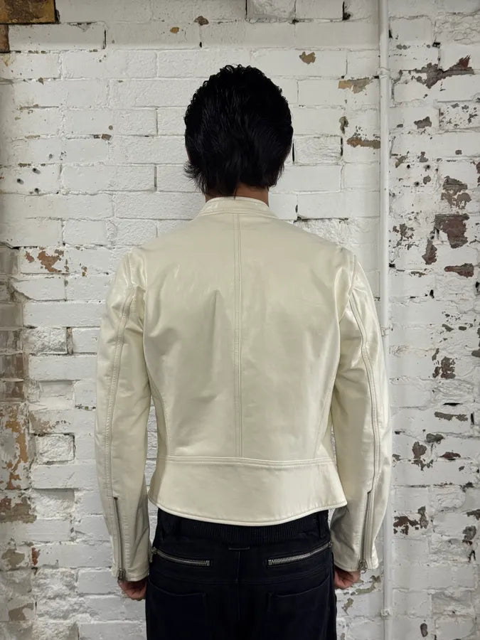 SS2020 Maison Margiela MM6 5 Zip White Leather Biker Jacket sqIVNca 2