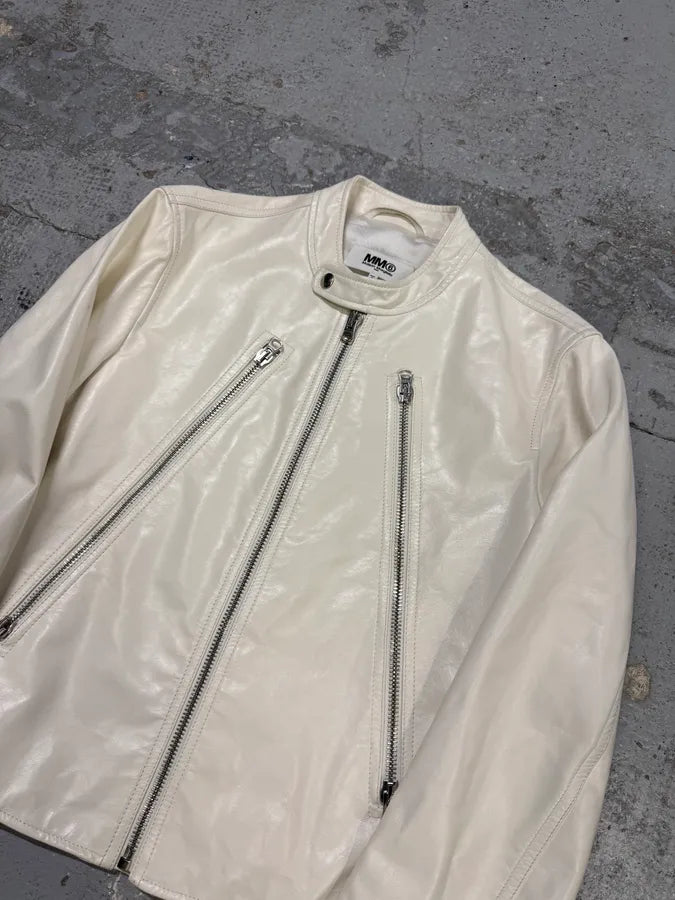 SS2020 Maison Margiela MM6 5 Zip White Leather Biker Jacket sqIVNca 3
