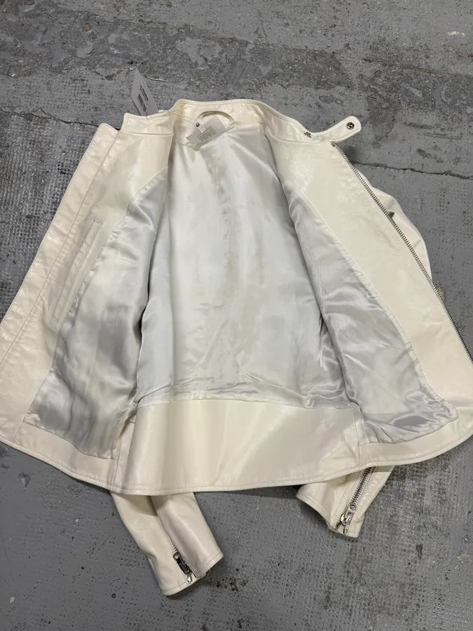 SS2020 Maison Margiela MM6 5 Zip White Leather Biker Jacket sqIVNca 4