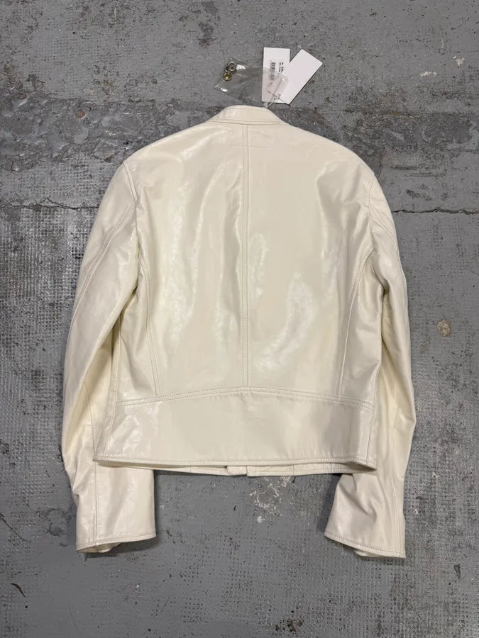 SS2020 Maison Margiela MM6 5 Zip White Leather Biker Jacket sqIVNca 5