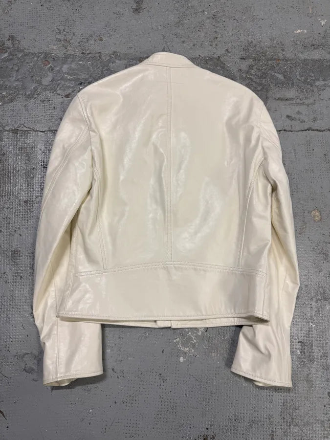SS2020 Maison Margiela MM6 5 Zip White Leather Biker Jacket sqIVNca 6