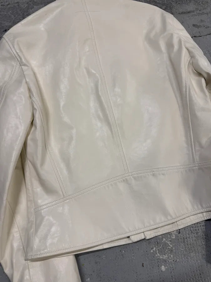 SS2020 Maison Margiela MM6 5 Zip White Leather Biker Jacket sqIVNca 8