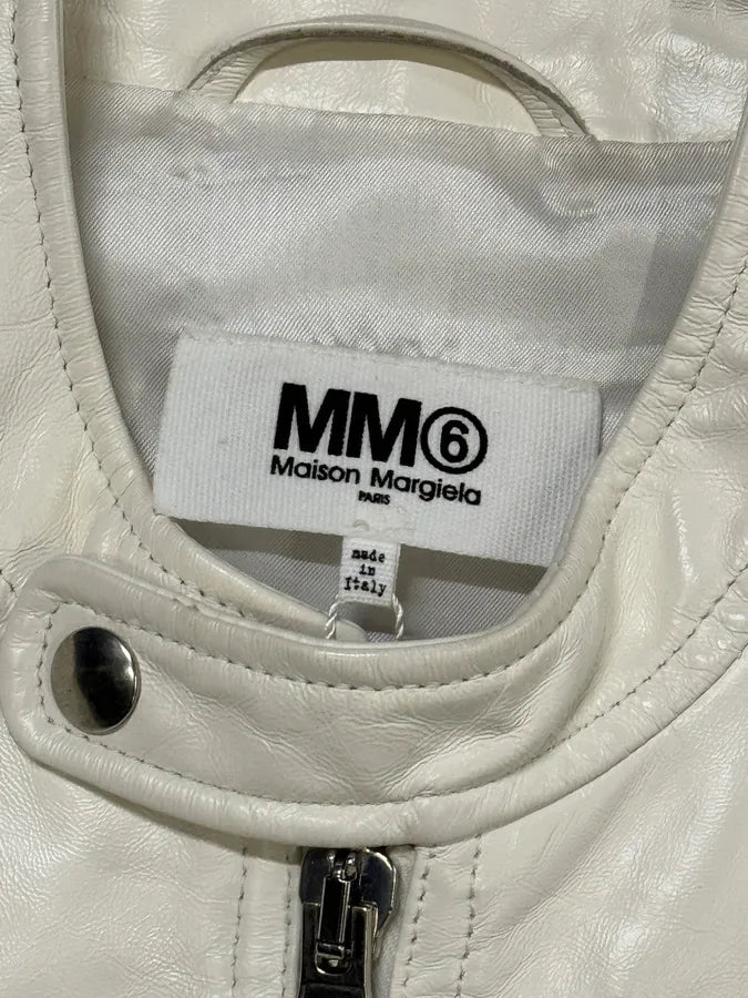 SS2020 Maison Margiela MM6 5 Zip White Leather Biker Jacket sqIVNca 9